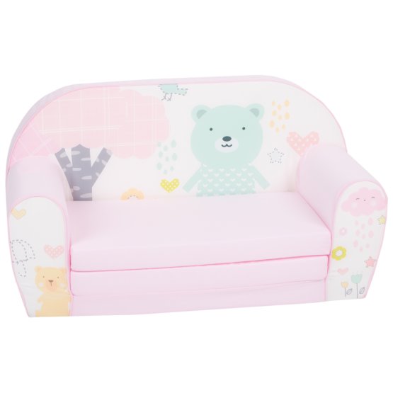 Gyermek kanapé Mentazöld medve - pink-fehér