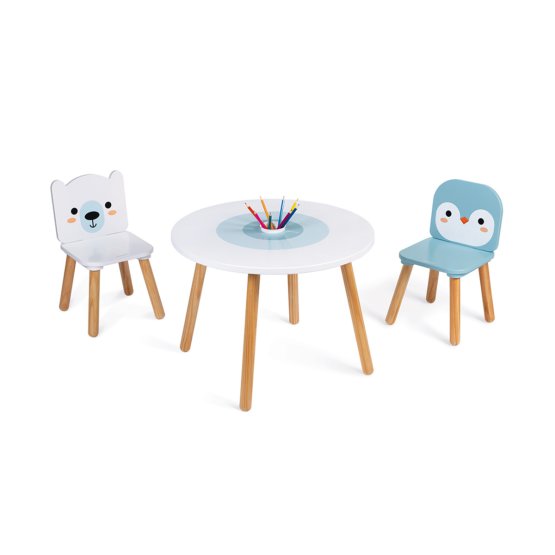 Janod Fa asztal és 2 szék - Medve és Pingvin