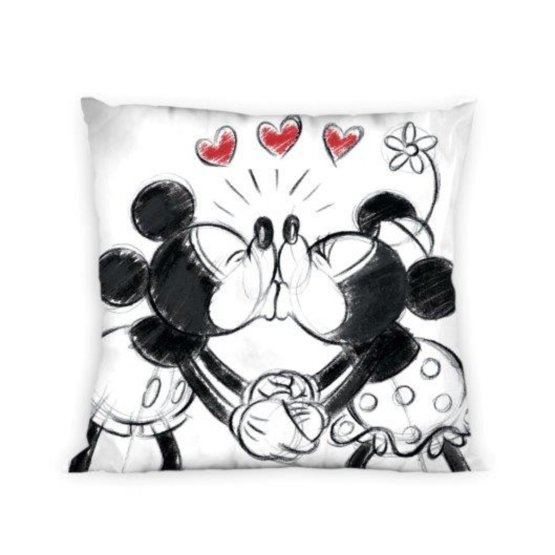 Párnahuzat 40x40 cm - Mickey és Minnie Mouse - fekete-fehér