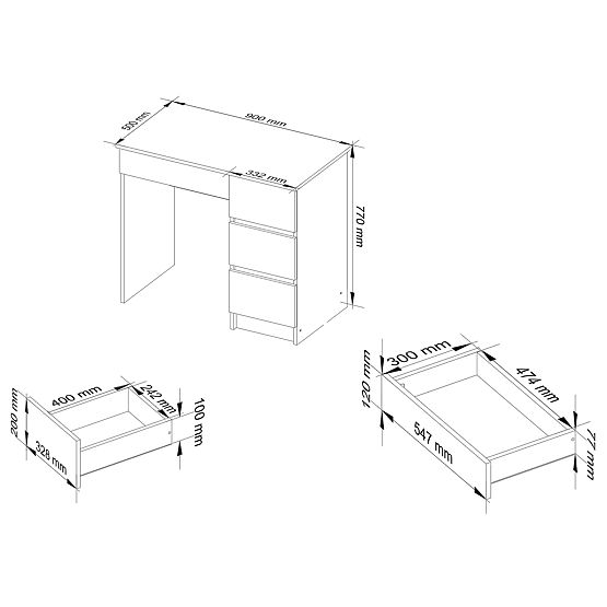 A-7 számítógépasztal 90 cm jobb PK - fehér-grafit szürke