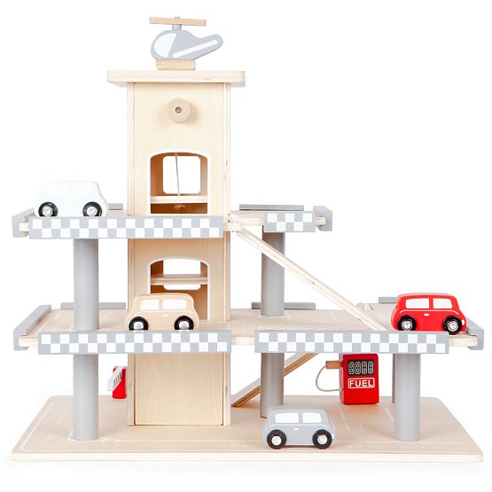 Alex háromszintes garázsa lifttel, autókkal és helikopterrel