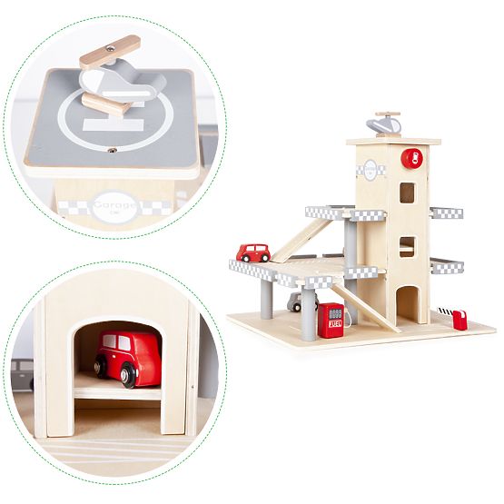 Alex háromszintes garázsa lifttel, autókkal és helikopterrel