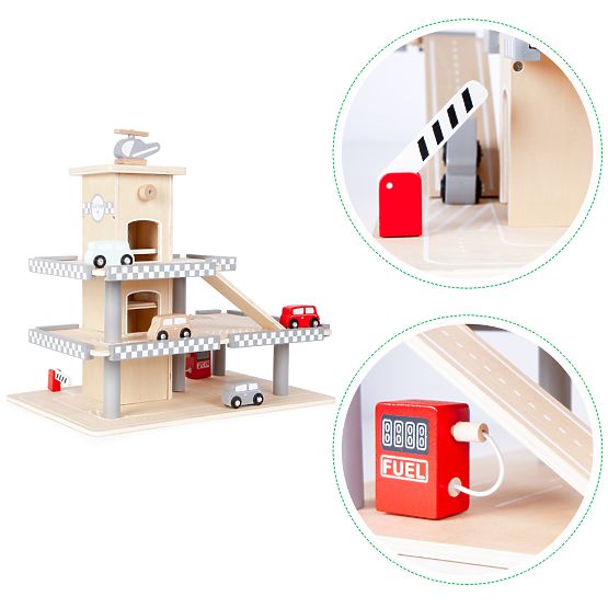 Alex háromszintes garázsa lifttel, autókkal és helikopterrel