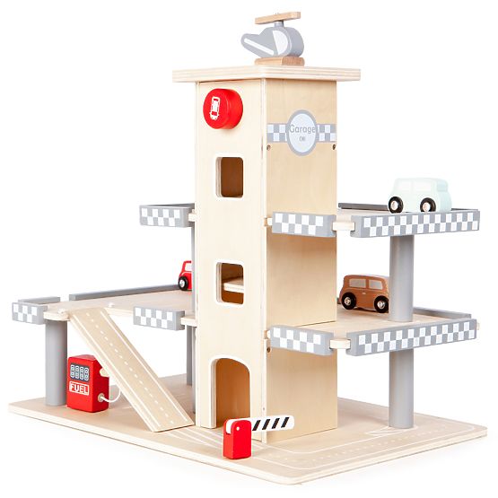 Alex háromszintes garázsa lifttel, autókkal és helikopterrel