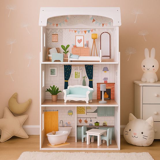 Alice babaház 3 szint 4 szoba 9 bútordarab ECOTOYS készlet