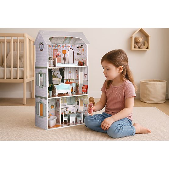 Alice babaház 3 szint 4 szoba 9 bútordarab ECOTOYS készlet