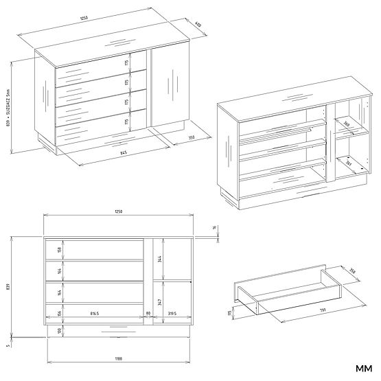 AMBER 1D4S Komód 1 Ajtó 4 Fiók Hálószobába Nappaliba KAŠMÍR Bézs