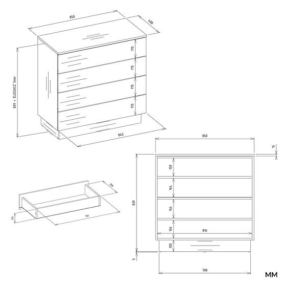 AMBER 4S Komód 4 Fiókos Szekrény Hálószobába Nappaliba KAŠMÍR Bézs