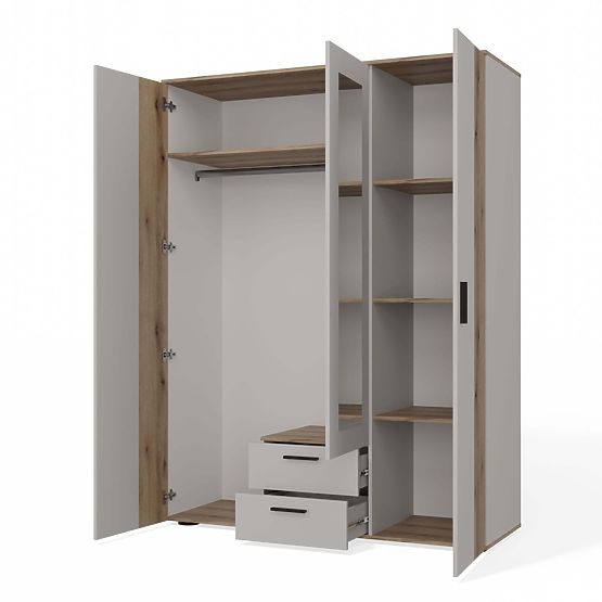 AVA 150 CM TÜKÖR 2 FIÓK HORONYOS ELÜLSŐ TÖLGY EVOKE KASMÍR BÉZS SZEKRÉNY