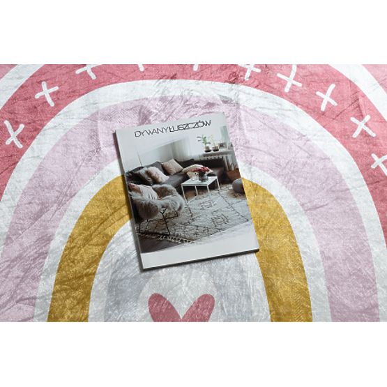 BAMBINO 47810 kerek mosószőnyeg Szivárvány, pöttyök gyerekeknek csúszásmentes - fehér/rózsaszín