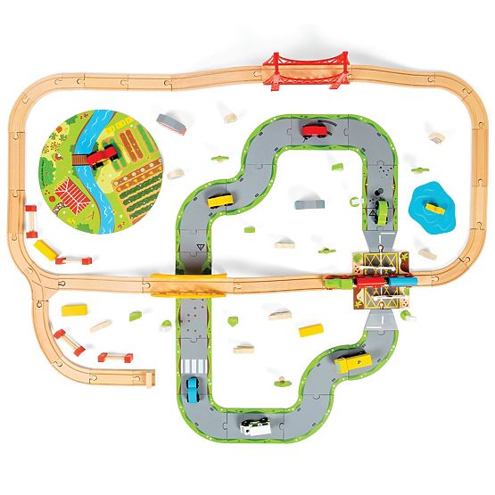 Bigjigs Rail Fa vonatpálya országúttal 80 részes