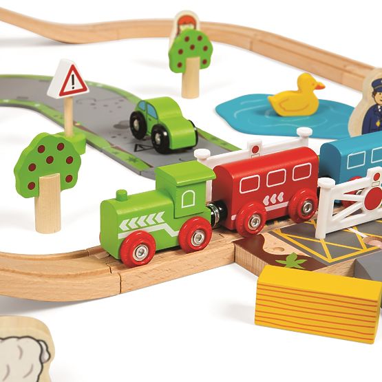 Bigjigs Rail Fa vonatpálya országúttal 80 részes