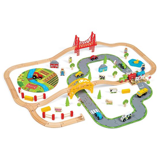 Bigjigs Rail Fa vonatpálya országúttal 80 részes