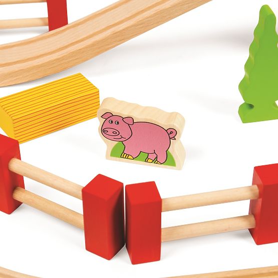 Bigjigs Rail Fa vonatpálya országúttal 80 részes