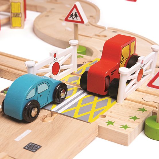Bigjigs Rail Fa vonatpálya országúttal 80 részes