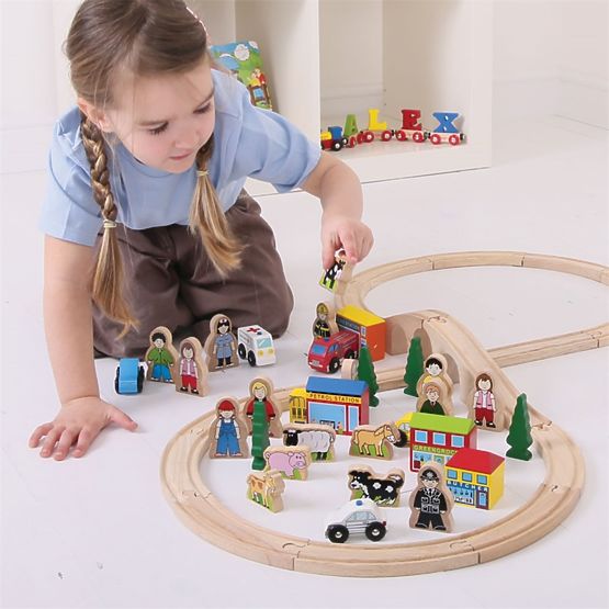 Bigjigs Rail Fából készült vasúti pálya tartozékok nagy készlete