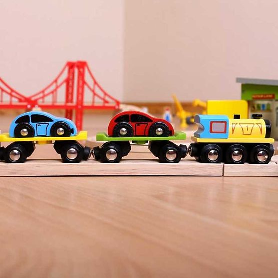 Bigjigs Rail Freight vonat autókkal és vágányokkal