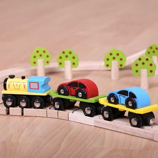 Bigjigs Rail Freight vonat autókkal és vágányokkal