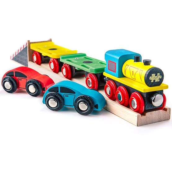 Bigjigs Rail Freight vonat autókkal és vágányokkal