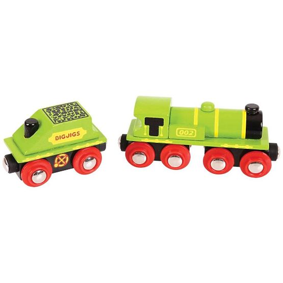 Bigjigs Rail Green mozdony tender + 3 sínnel