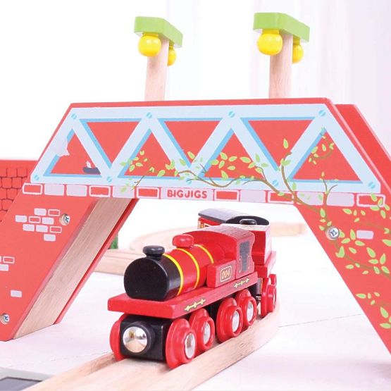 Bigjigs Rail Red mozdony tender + 3 sínnel