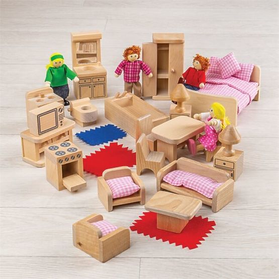 Bigjigs Toys Babaház Bútor Készlet és Családi Babák