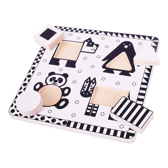 Bigjigs Toys fából készült betétes puzzle fekete-fehér formák 1