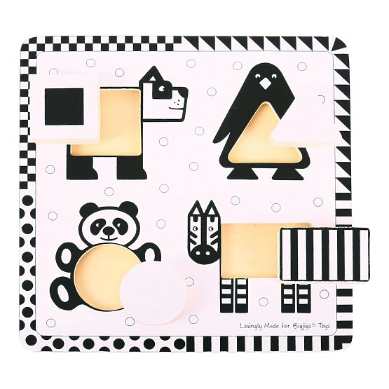 Bigjigs Toys fából készült betétes puzzle fekete-fehér formák 1