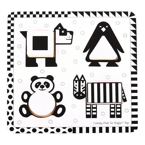 Bigjigs Toys fából készült betétes puzzle fekete-fehér formák 1