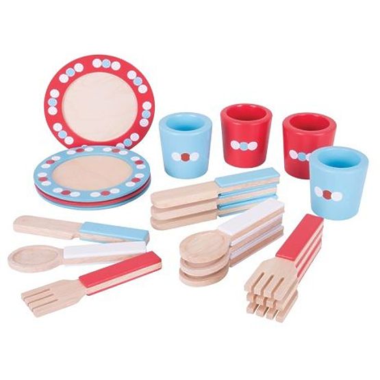 Bigjigs Toys Fa étkészlet pöttyökkel