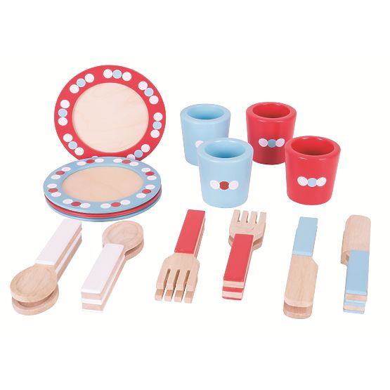 Bigjigs Toys Fa étkészlet pöttyökkel
