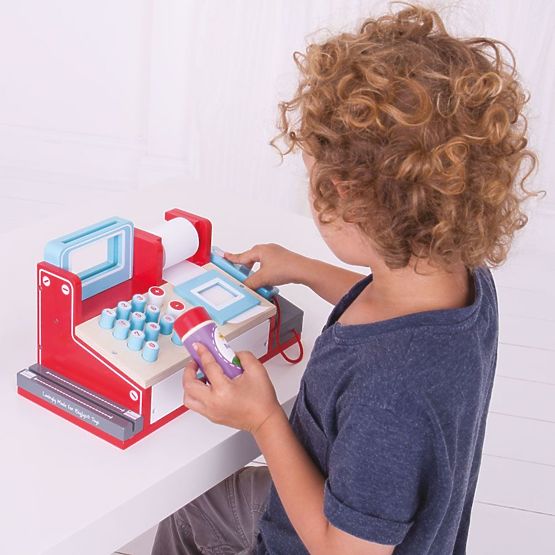 Bigjigs Toys Fa pénztárgép piros