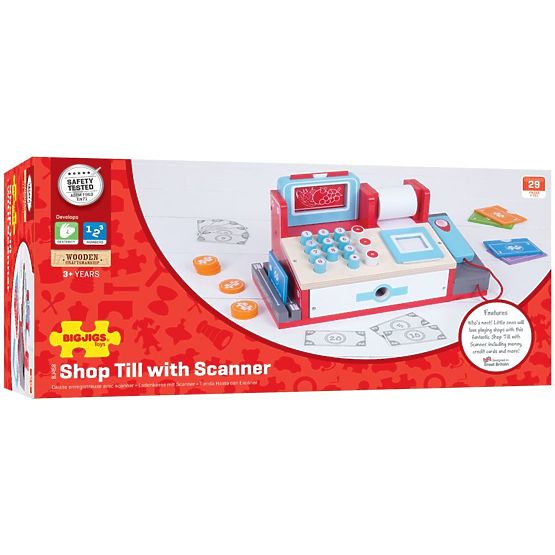 Bigjigs Toys Fa pénztárgép piros