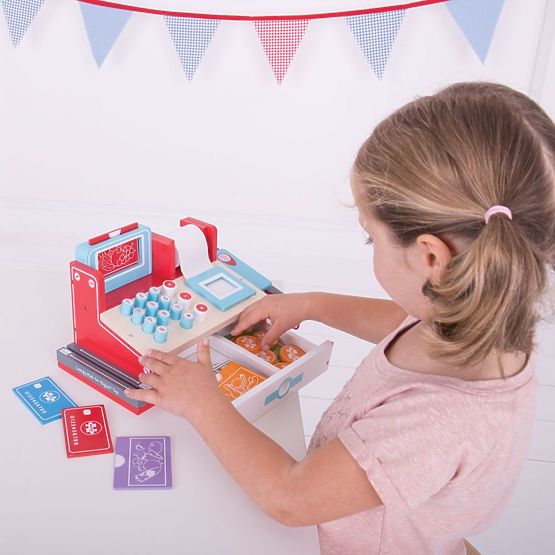 Bigjigs Toys Fa pénztárgép piros