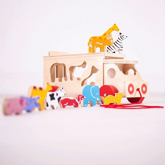 Bigjigs Toys Fából készült autó állatokkal