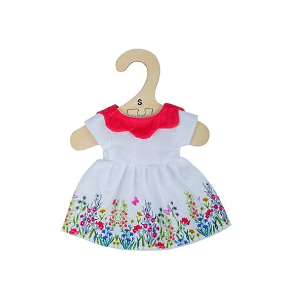 Bigjigs Toys Fehér virágos ruha piros gallérral 25 cm-es babának