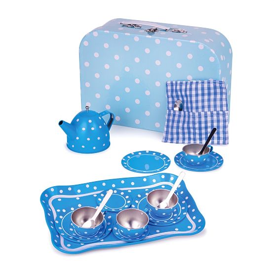 Bigjigs Toys Kék pöttyös teáskészlet
