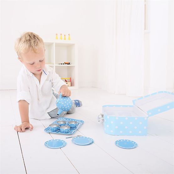 Bigjigs Toys Kék pöttyös teáskészlet