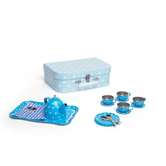 Bigjigs Toys Kék pöttyös teáskészlet