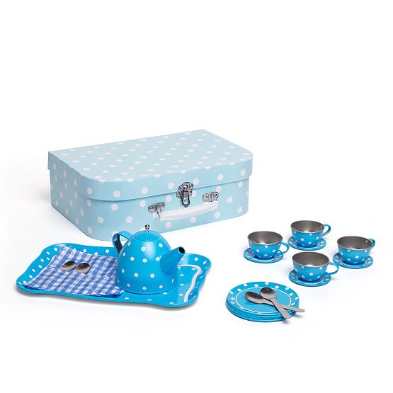 Bigjigs Toys Kék pöttyös teáskészlet