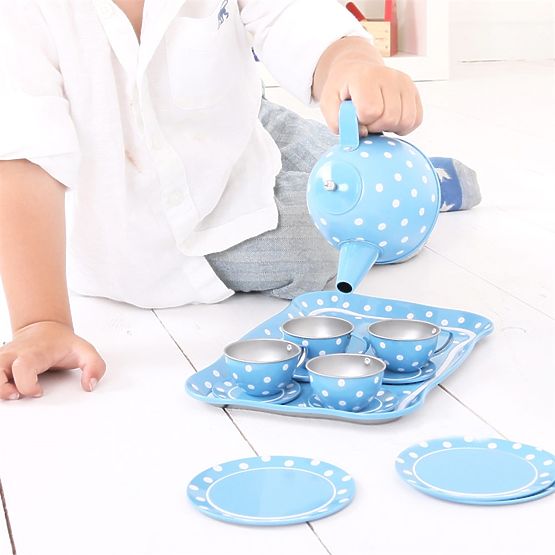 Bigjigs Toys Kék pöttyös teáskészlet