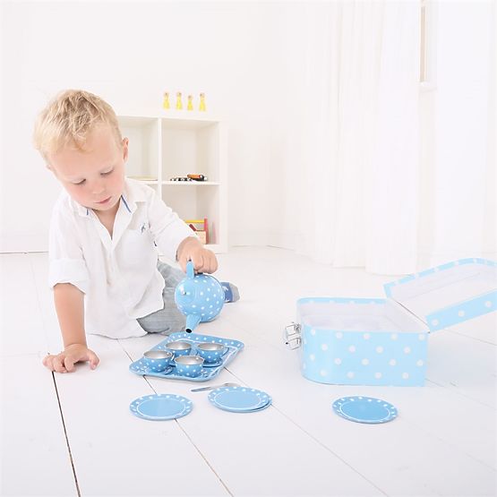 Bigjigs Toys Kék pöttyös teáskészlet