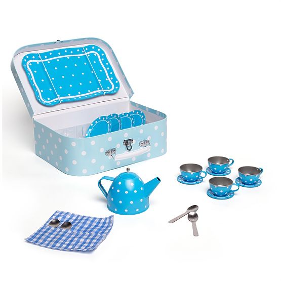 Bigjigs Toys Kék pöttyös teáskészlet