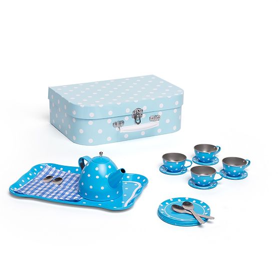Bigjigs Toys Kék pöttyös teáskészlet