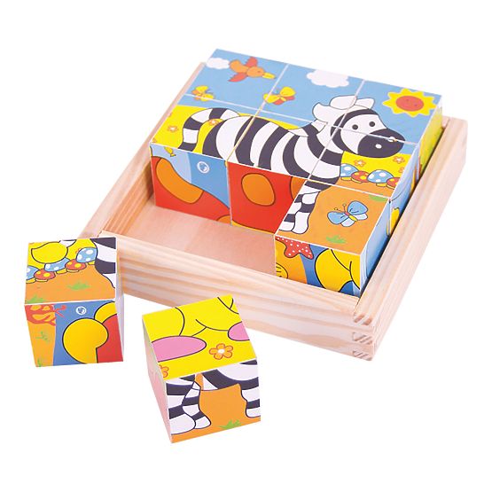 Bigjigs Toys Képkockák kubusok Safari 9 kocka