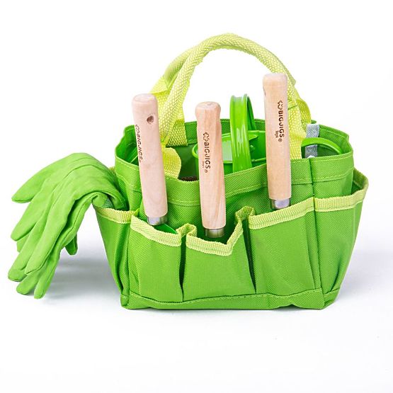 Bigjigs Toys Kerti szerszámkészlet vászon táska zöld színben