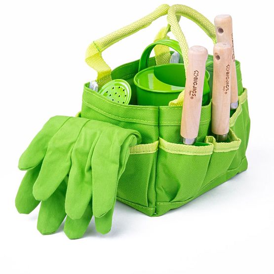 Bigjigs Toys Kerti szerszámkészlet vászon táska zöld színben