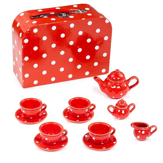 Bigjigs Toys Piros pöttyös teáskészlet