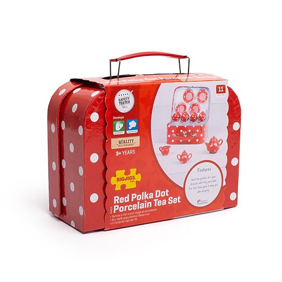 Bigjigs Toys Piros pöttyös teáskészlet