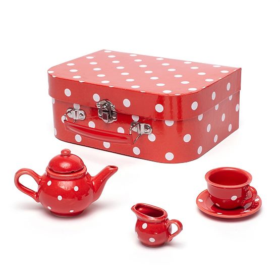 Bigjigs Toys Piros pöttyös teáskészlet